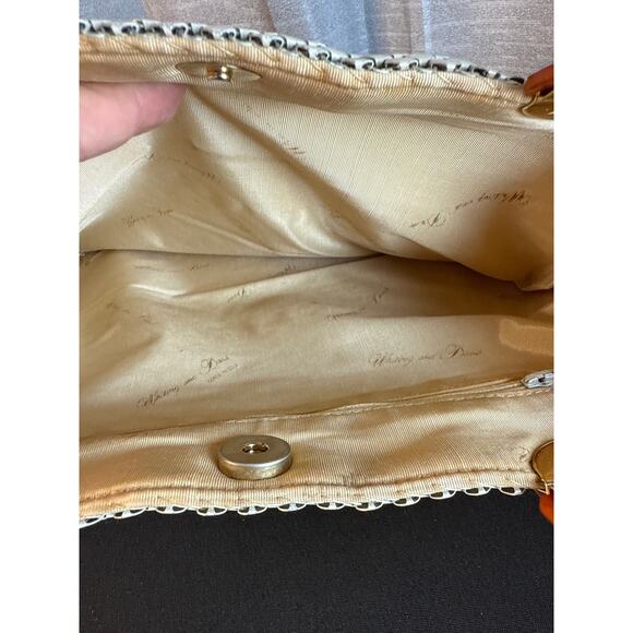 Vintage Whiting and Davis Cream and Brown Handled Handbag - Picture 5 of 7